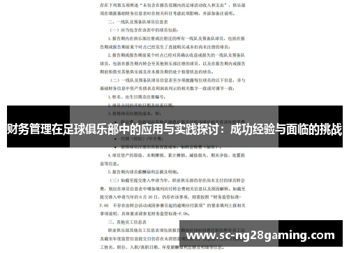 财务管理在足球俱乐部中的应用与实践探讨：成功经验与面临的挑战
